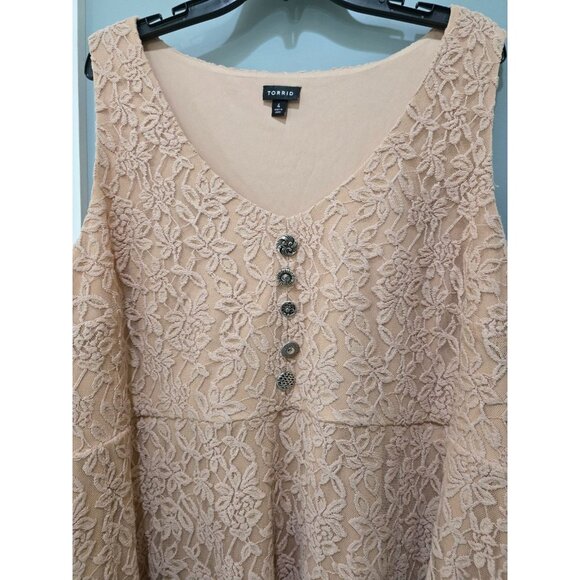 Torrid Peach Blush Lace Sleeveless Plus Size Fit & Flare Mini Dress 4 - Picture 3 of 10